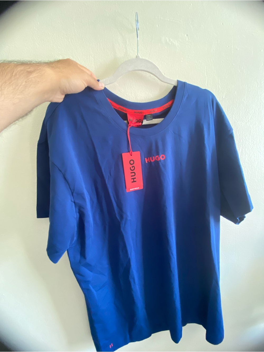 HUGO Royal Blue Short Sleeve Tee with Red Logo Tag